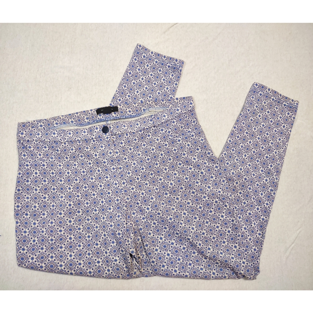 Atmosphere Cropped Ankle Stretch Casual Business Mosaic Pattern Blue & White| 12